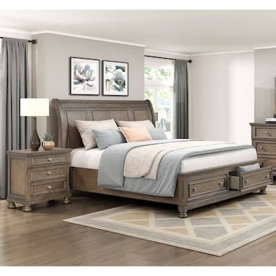 Antique Brown Finish 3pc Bedroom Set Platform Storage Bed and Two Nightstands