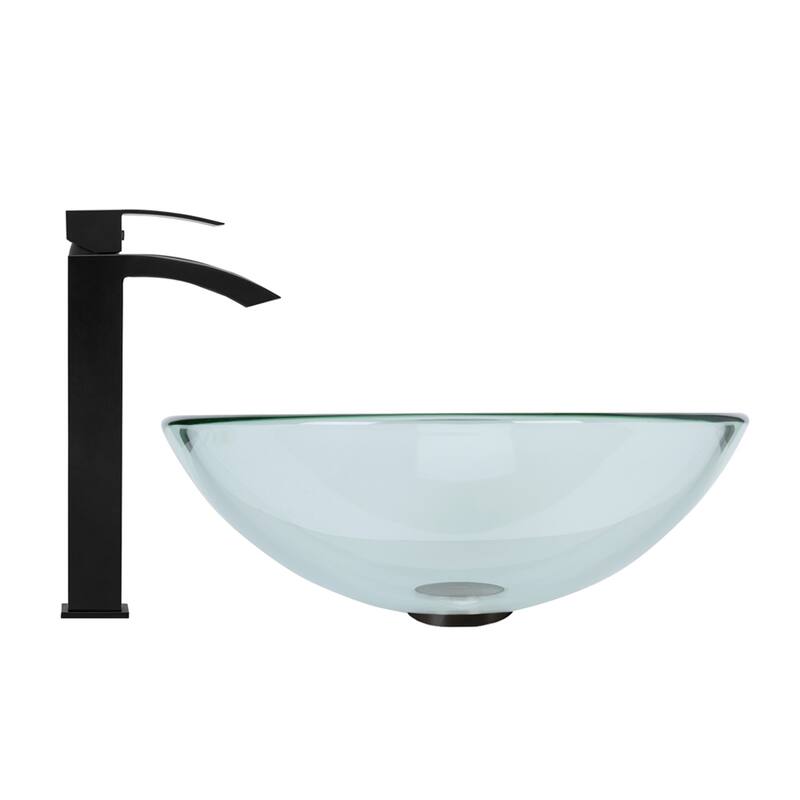 VIGO Giovanni 17"L x 17"W Glass Vessel Sink and Duris 12"H Faucet Set
