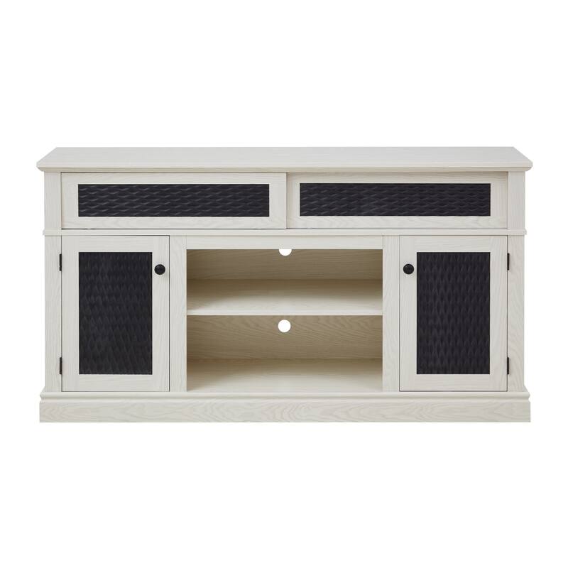 Embossed Pattern TV Stand, TV and Media Console with Open and Closed Storage Space and sliding door