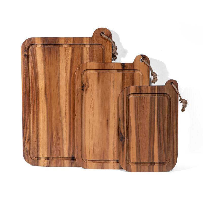 Premium Acacia Wood Cutting Board Set of 3 with Display Stand