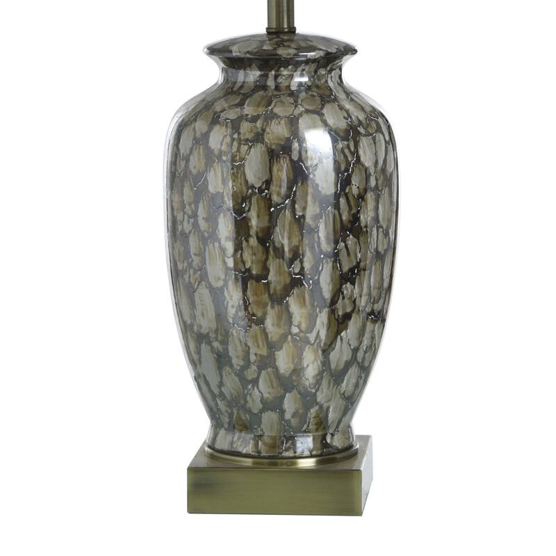 Reactive Glaze Table Lamp - Speckled Brown and Brushed Gold Body - Off-White Shade