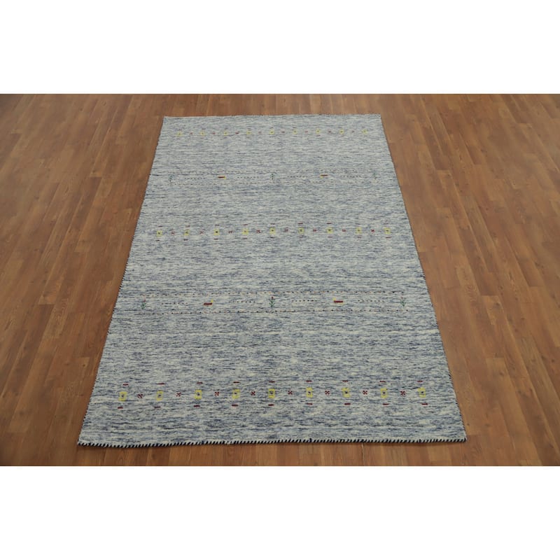 Hand Knotted Oriental 100% Wool Carpet Tribal Animal Pictorial Navy Blue & Blues Gabbeh Area Rug - 7' 9'' X 5' 0''