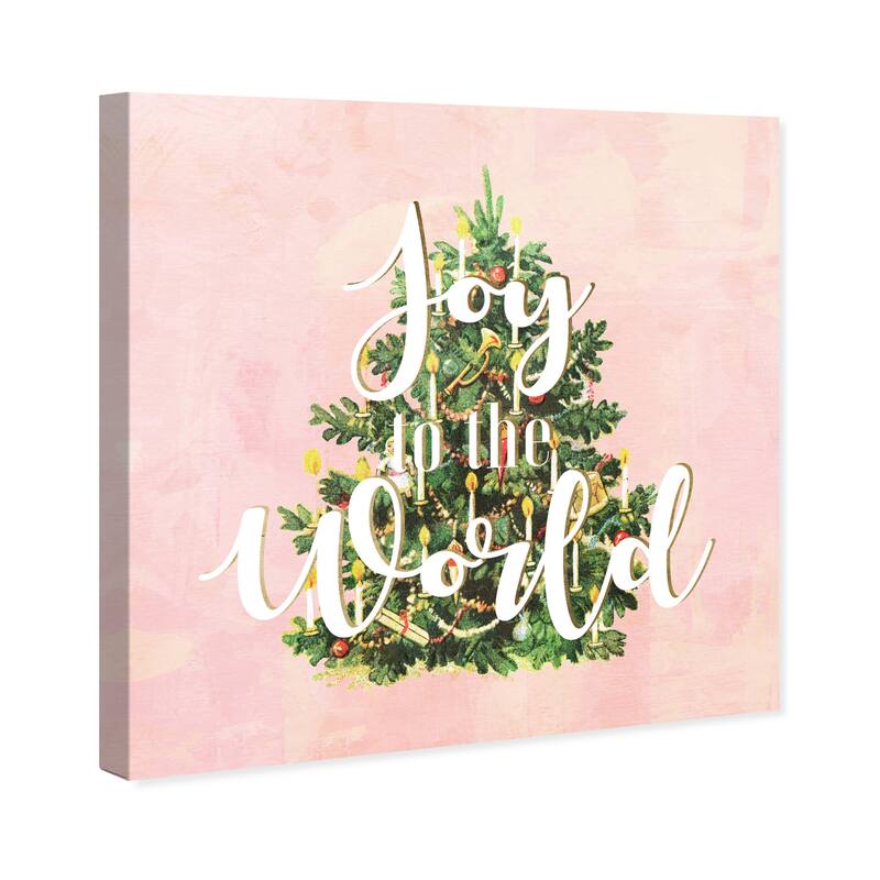 Wynwood Studio Canvas Holiday and Seasonal Joy to the World Tree Pink and Pastel Pink Traditional Wall Art Canvas Print
