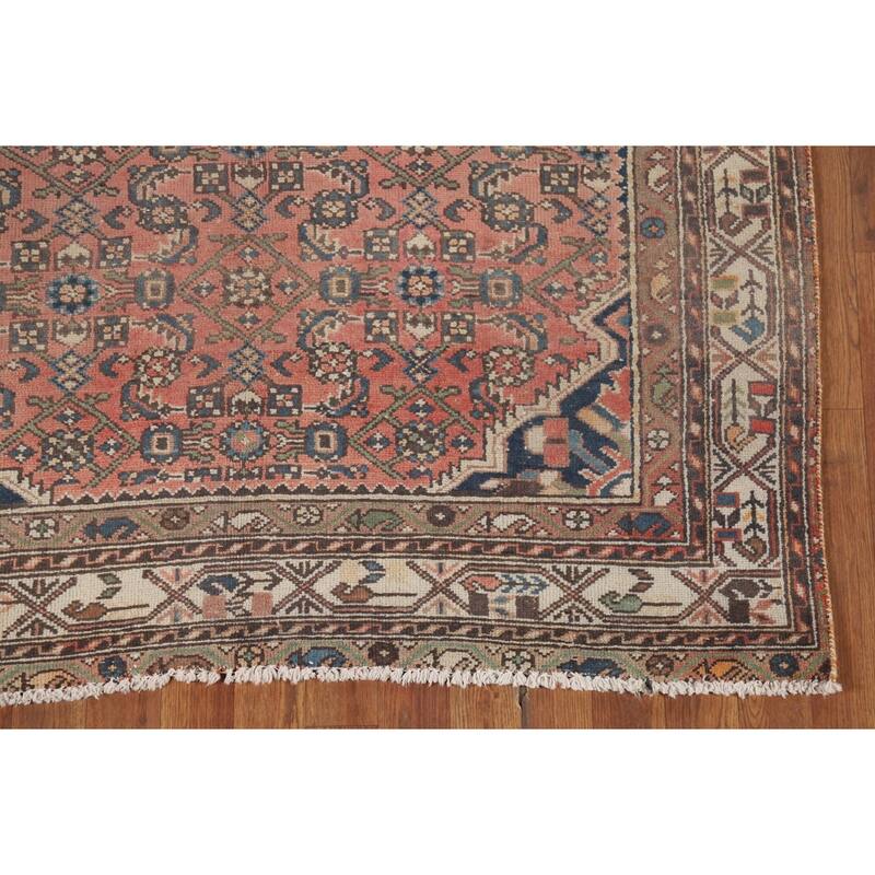 Pink Geometric Hamedan Persian Vintage Area Rug Handmade Wool Carpet - 4'8" x 6'10"