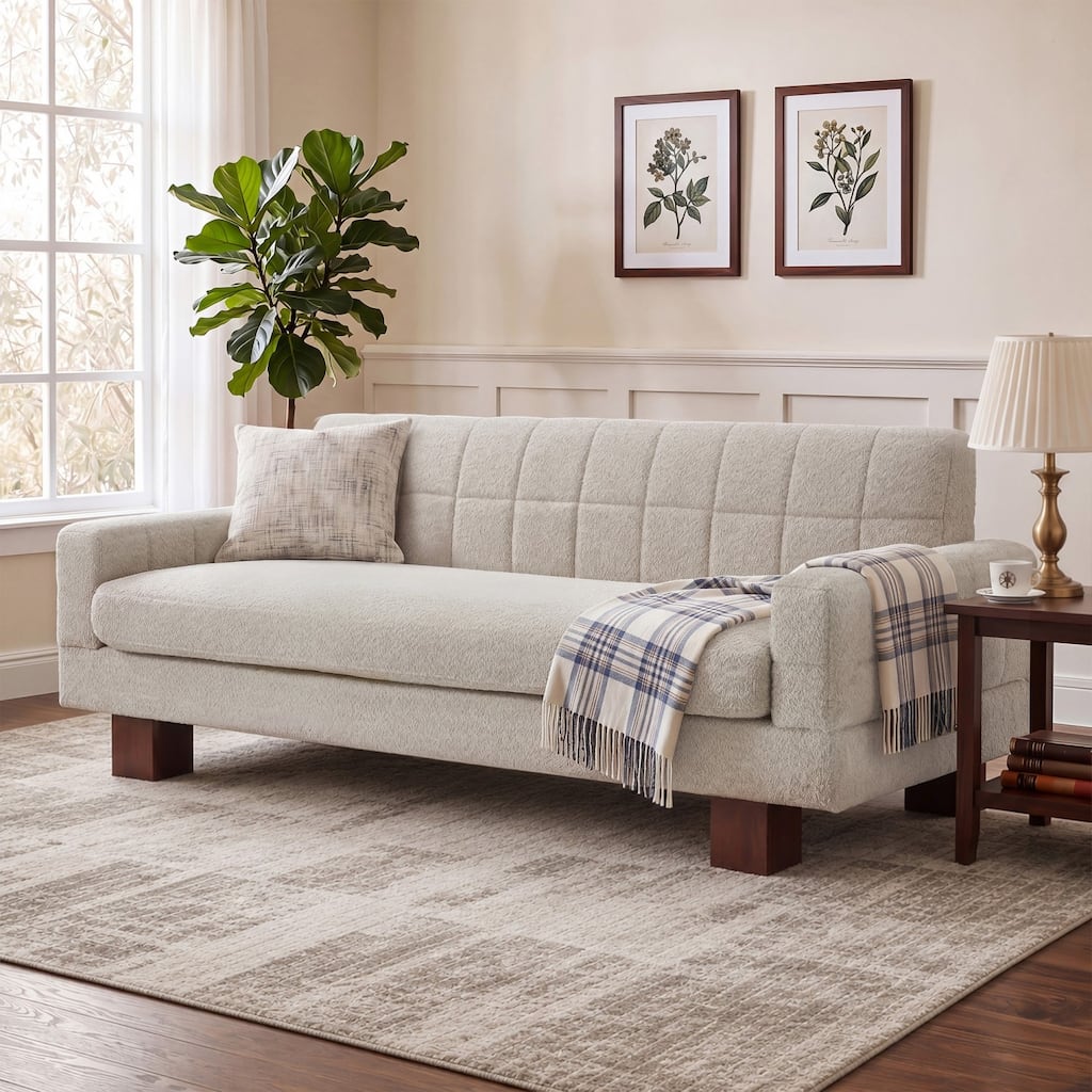 74.4" Modern Boucle Fabric 2-Seater Sofa with Biscuit Backrest