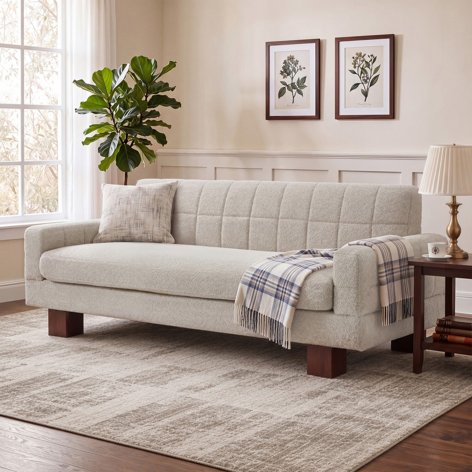74.4" Modern Boucle Fabric 2-Seater Sofa with Biscuit Backrest