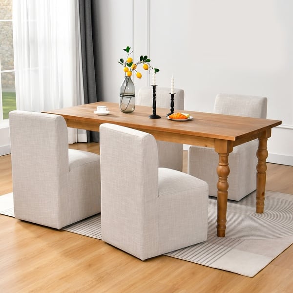 Upholstered Rolling Dining Chair with Casters - Set of 4 - Linen