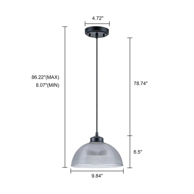 1-Light Matte Black Dome Pendant Textured Glass Kitchen Island Lights for Dining Room