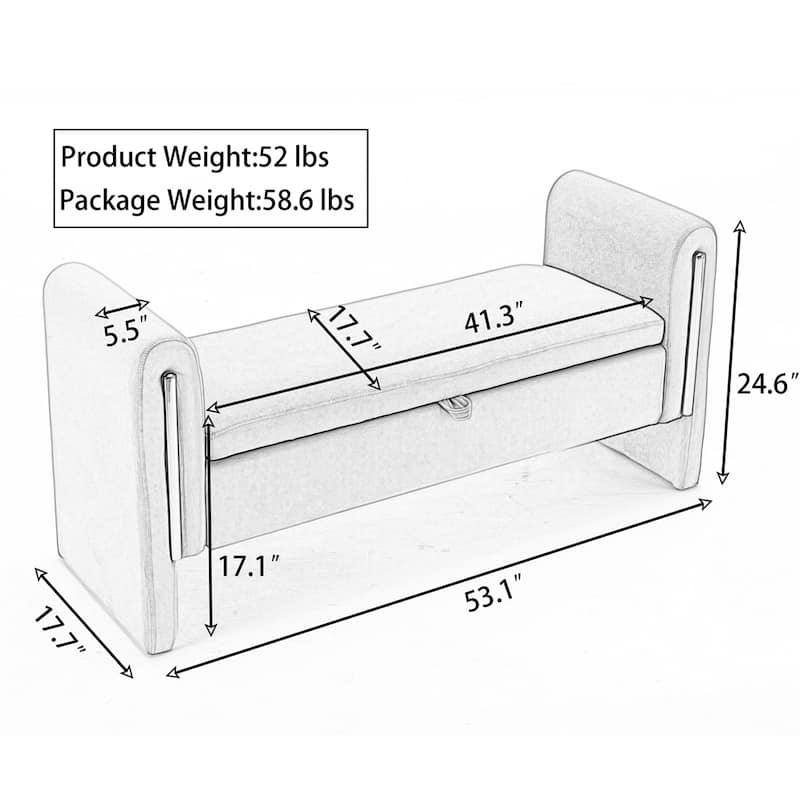 Storage Bench Bedroom Bench With Gold Metal Trim Strip For Living Room