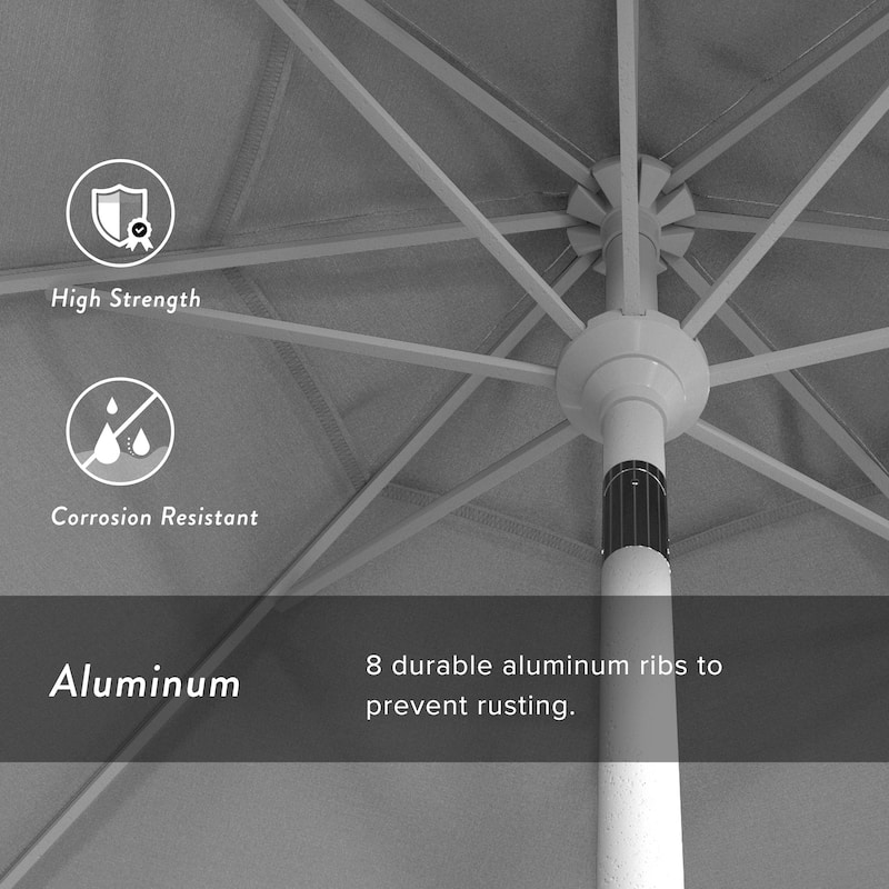 California Umbrella 9' Rd. Aluminum Patio Umbrella, Crank Lift with Push Button Tilt, White Finish, Pacifica Fabric