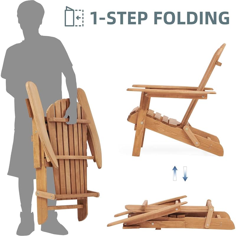 Set of 4 Outdoor Garden Solid Wood Folding Lounge Adirondack Chairs