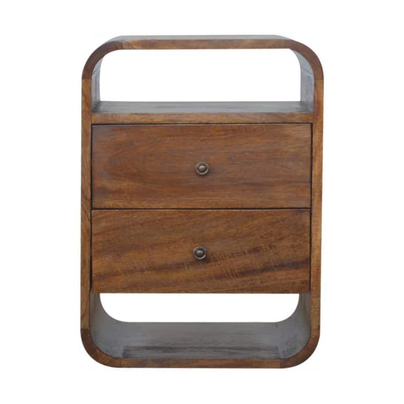 Artisan Furniture Solid Wood Chestnut Curve 2 Drawer Nightsand, Brown with 1 Shelf