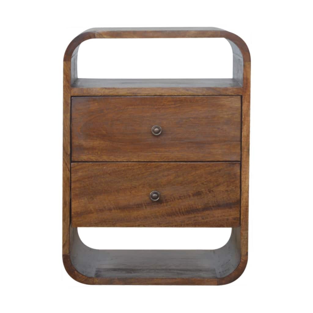 Artisan Furniture Solid Wood Chestnut Curve 2 Drawer Nightsand, Brown with 1 Shelf