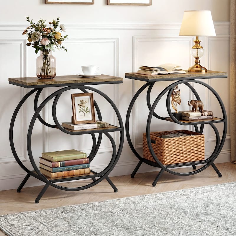 3-Tier Industrial End Table for Living Room - 1-Piece - 2-Piece