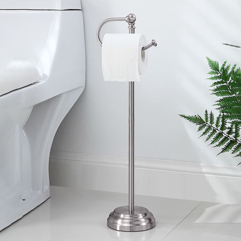 Classic Bathroom Free Standing Toilet Tissue Paper Roll Holder Stand - Satin Nickel