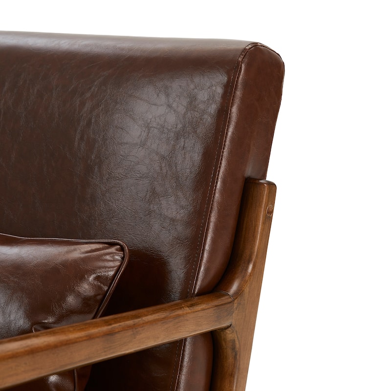 Glitzhome 30.75"H Mid-Century Modern PU Leather Accent Armchair with Rubberwood Frame - 25.75"L x 33.75"W x 30.75"H
