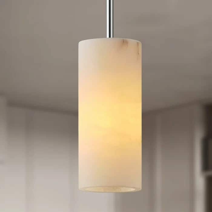 Dimmable LED Solid Brass Pendant Light with Spanish Alabaster Shade - Sliver