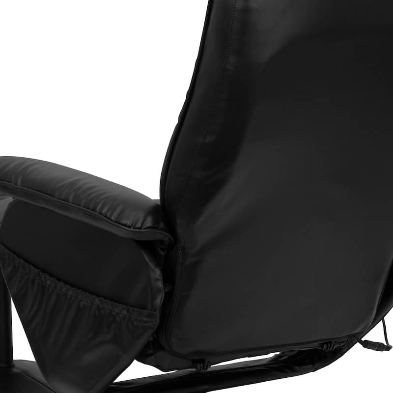 Massaging Multi-Position Recliner &Ottoman w/Wrapped Base in LeatherSoft