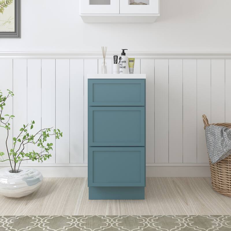 Vanity Art 15" Freestanding Single Base 3 Drawers Storage Cabinet - Sea Green