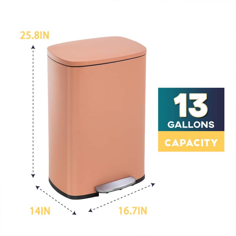 13 Gallon 50 Liter Stainless Steel Step Trash Can with Removable Inner Bucket by Furniture of America
