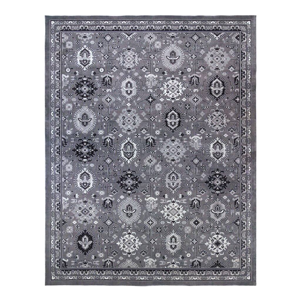 Gertmenian Brea Salem Traditional Floating Medallion Narrow Border Black/GrayWhite Area Rug