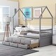 preview thumbnail 10 of 16, Twin Size Wooden House Bed with Trundle and 3 Storage Drawers Gray