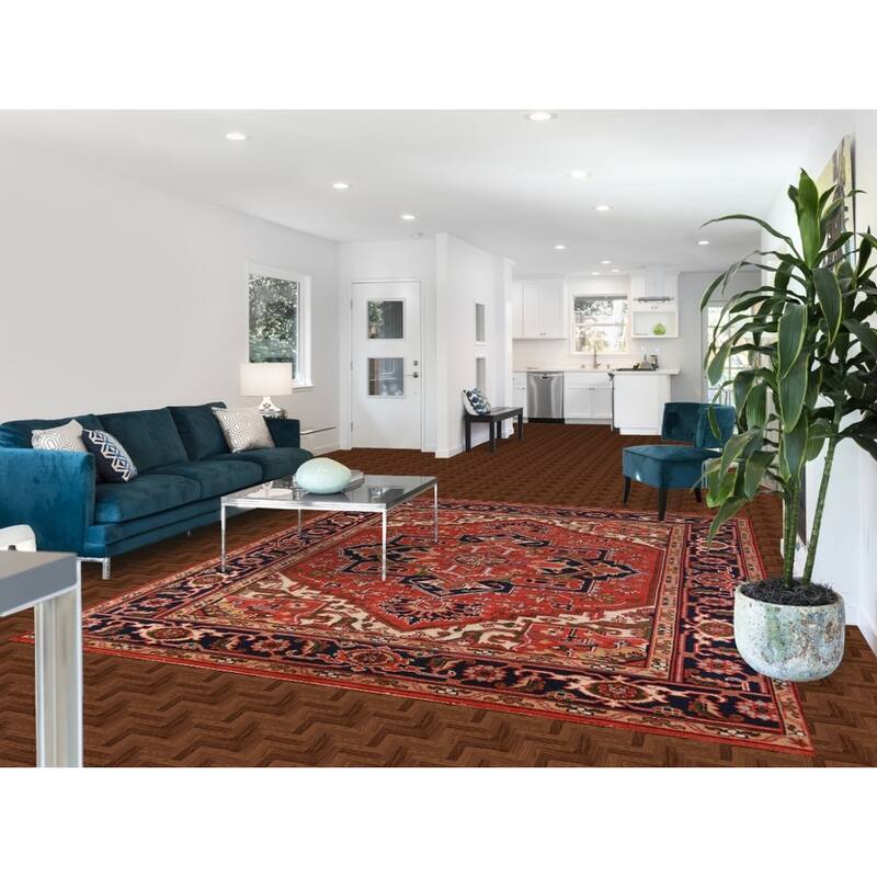 Hand Knotted Oriental 100% Wool Carpet Traditional Medallion Oranges & Rust Heriz (serapi) Area Rug - 9' 10'' X 8' 1''
