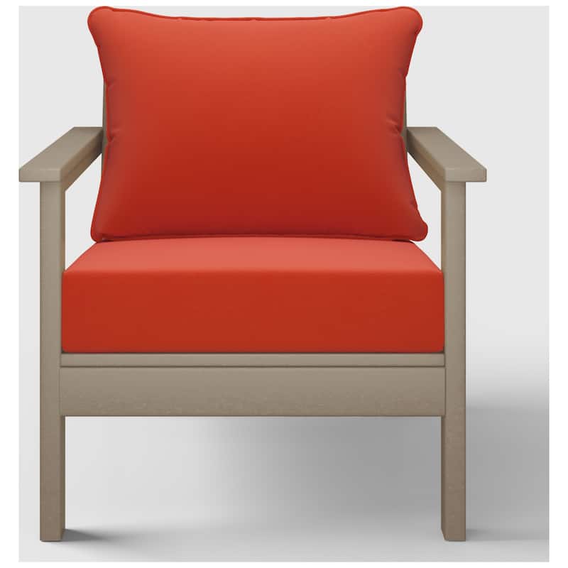 Birchwood All Weather HDPE Outdoor Patio Deep Seating Weathered Wood Club Chair With Cushions (1-Piece)