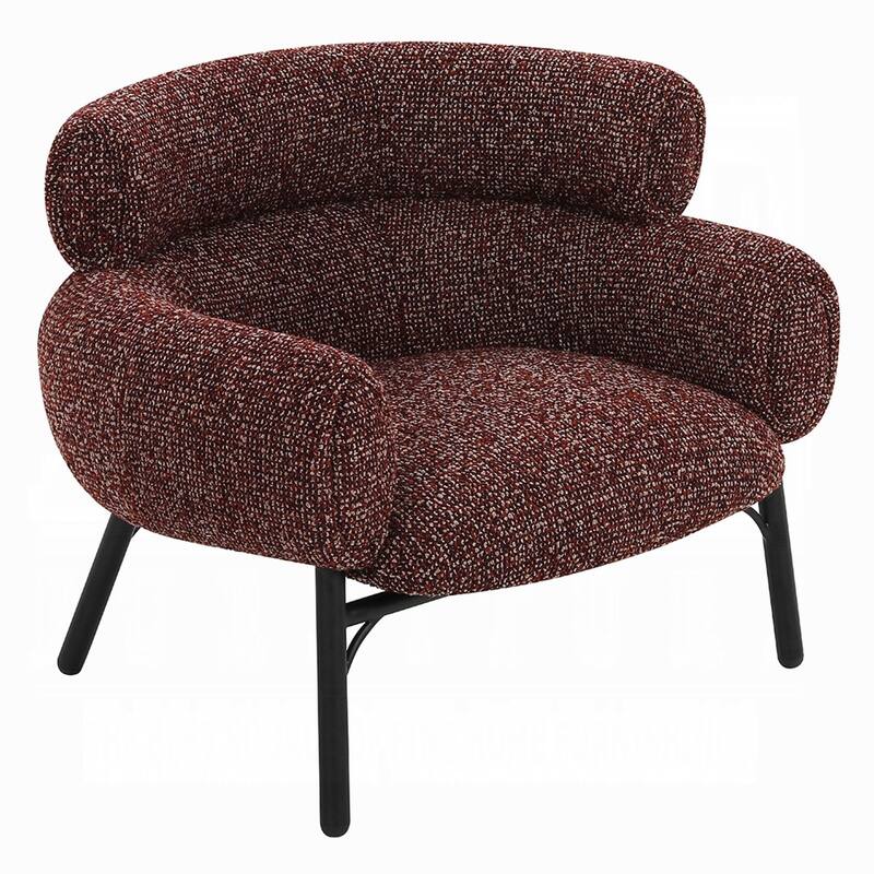 Meru Sofa Chair, Curved Back Maroon Red Tweed Fabric, Black Metal Legs