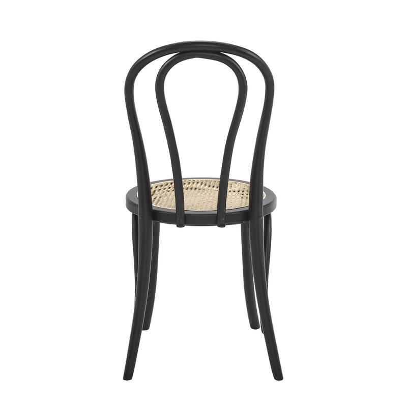 HomeRoots Set of Two Black and Natural Solid Wood And Rattan Curved Back Dining Side Chairs