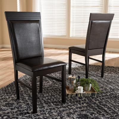 Modern Dark Brown Faux Leather Dining Chairs - Set of 2 - Stylish Armless Design - 38.19