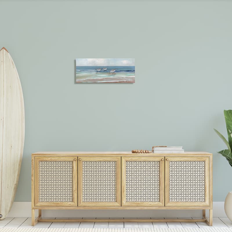 Stupell Panoramic Sandpipers Birds Shoreline Ocean Landscape Painting Canvas Wall Art