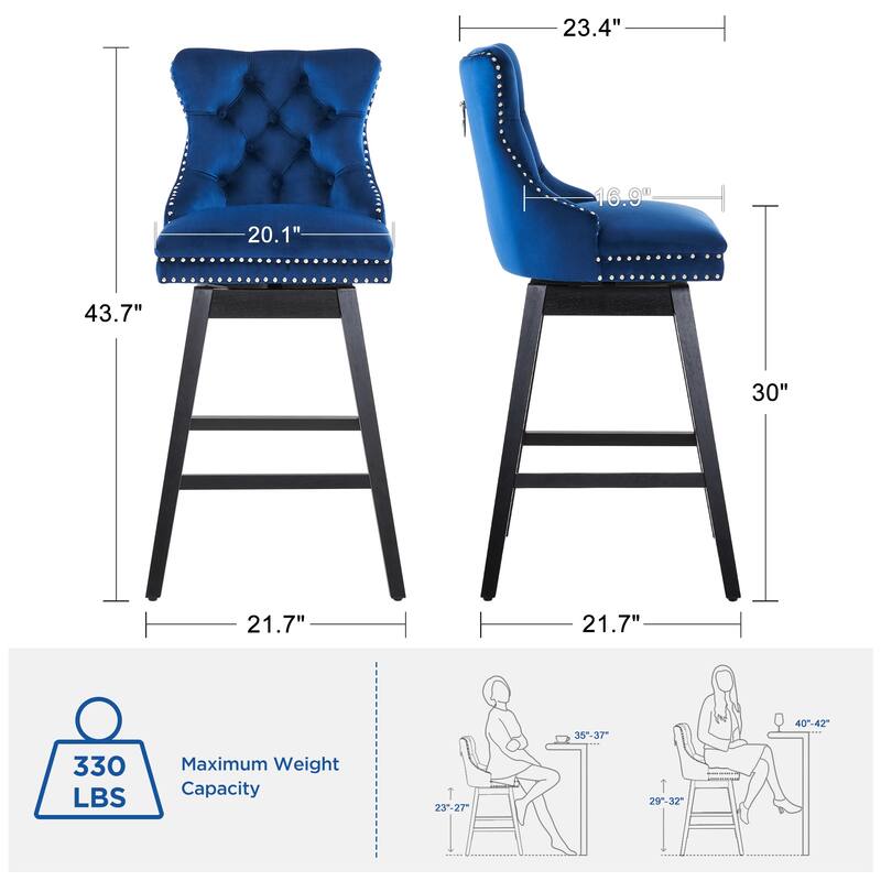 26"/30" Velvet Upholstered Swivel Counter or Bar Height Stools