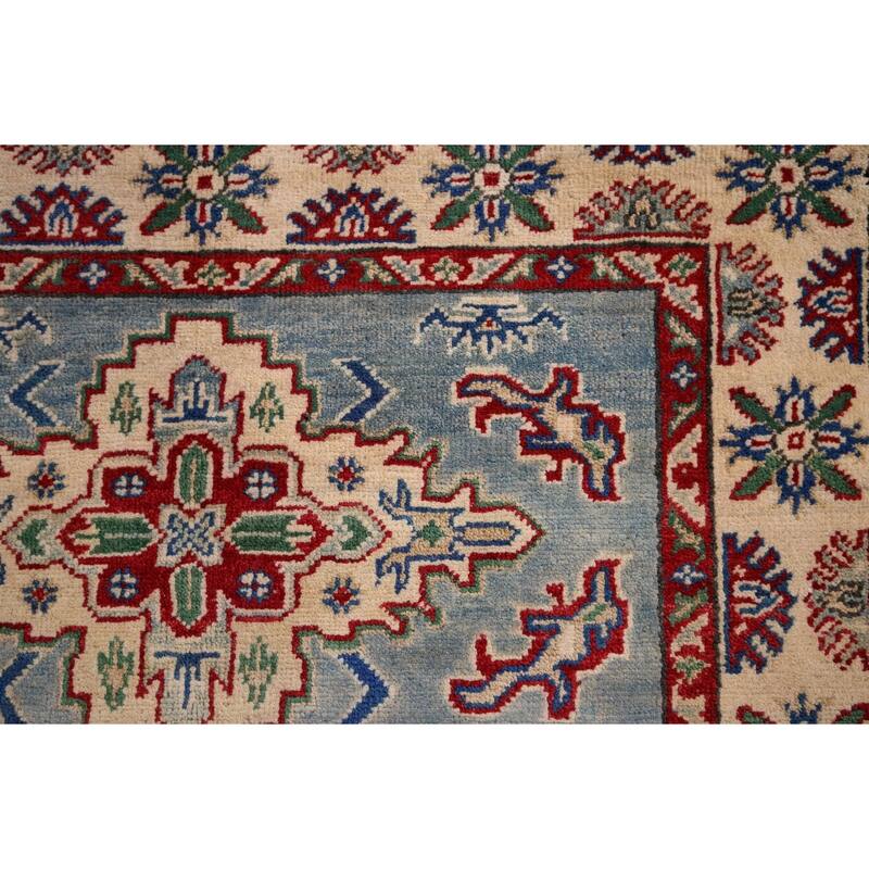 Light Blue Traditional Kazak Foyer Rug Hand-Knotted Wool Carpet - 3'3" x 4'11"