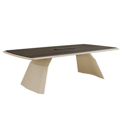 Conference Meeting Table With Stainless Steel Base And Recessed Power Strip Socket