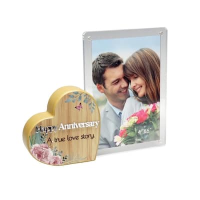 Heart With Text And Clear Photo Frame- Happy Anniversary Photo Frame