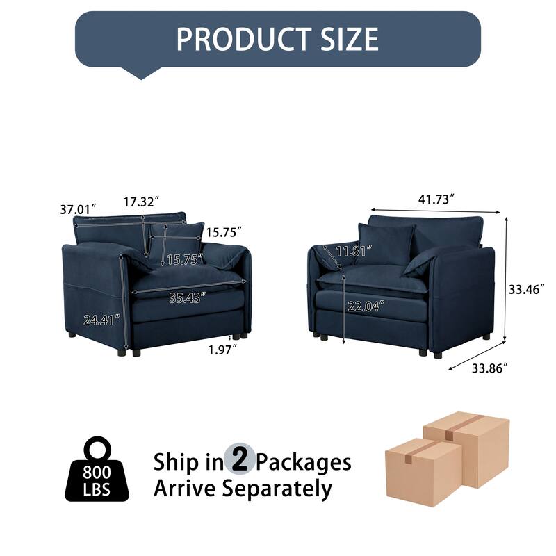 Set of 2 Accent Chairs Chenille Armchairs Deep Seat Sofa Chairs with Side Pockets, Armrest Pillows and Thickened Seat Cushions