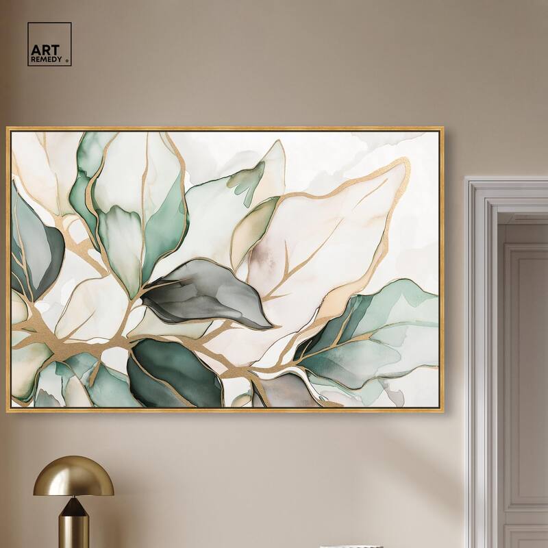 Golden Veined Leaves II Canvas by Art Remedy