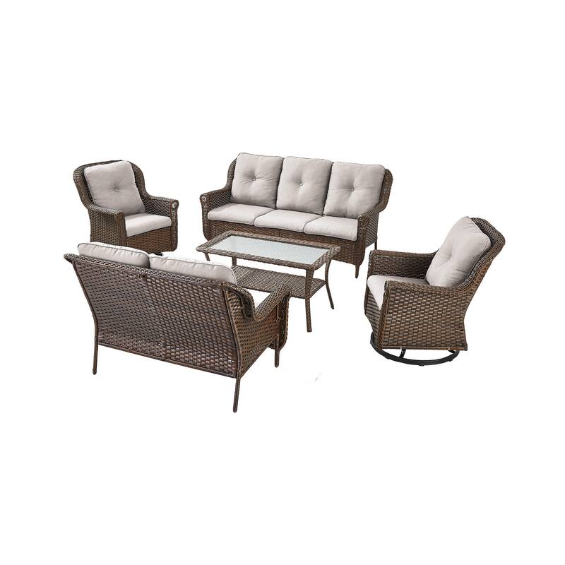 Outside Loveseat with Swivel Chiar and Sofa Brown - Beige