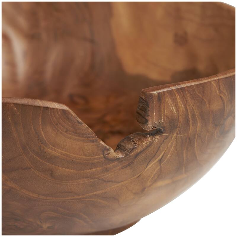 Teak Wood Handmade Decorative Bowl with Natural Grooves - Brown or Black - Roche River Decor