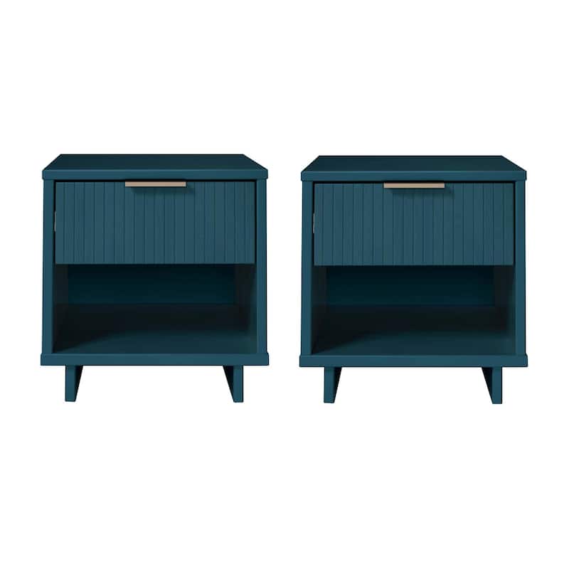 Manhattan Comfort Granville Mid Century Solid Wood 1 Drawer Nightstand Set of 2