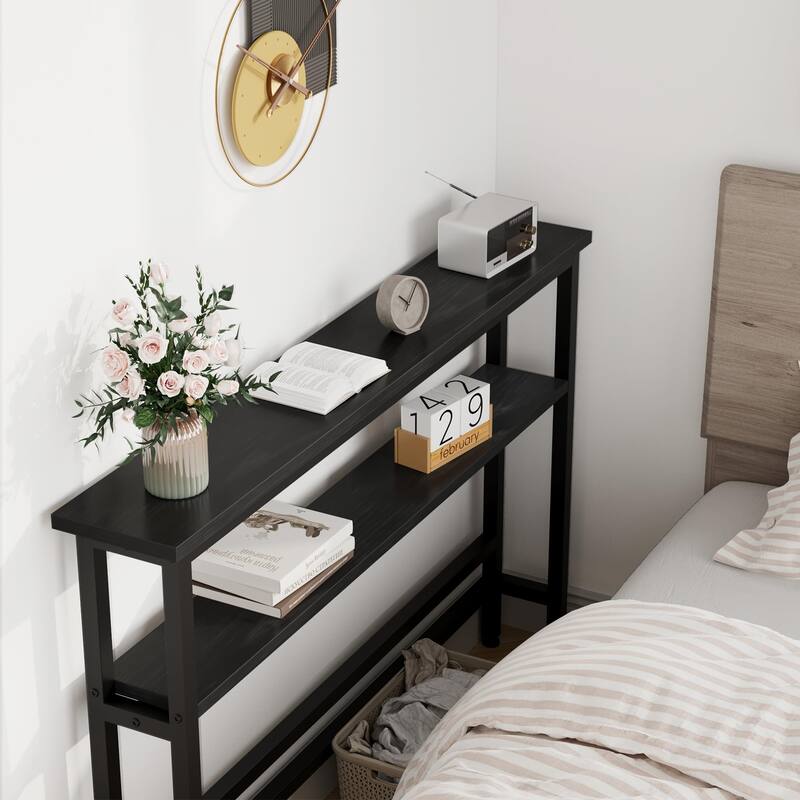 2 Tier Skinny Console Table with Adjustable Shelf for Living Room - 5.7"D x 39.4"W x 31.1"H