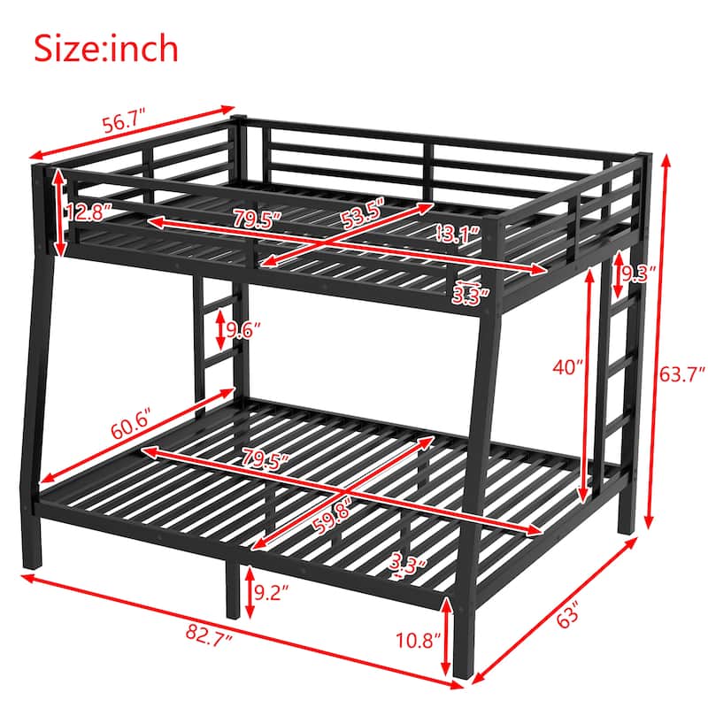 Metal Bunk Bed Frame with Double Ladder and Under Bed Storage