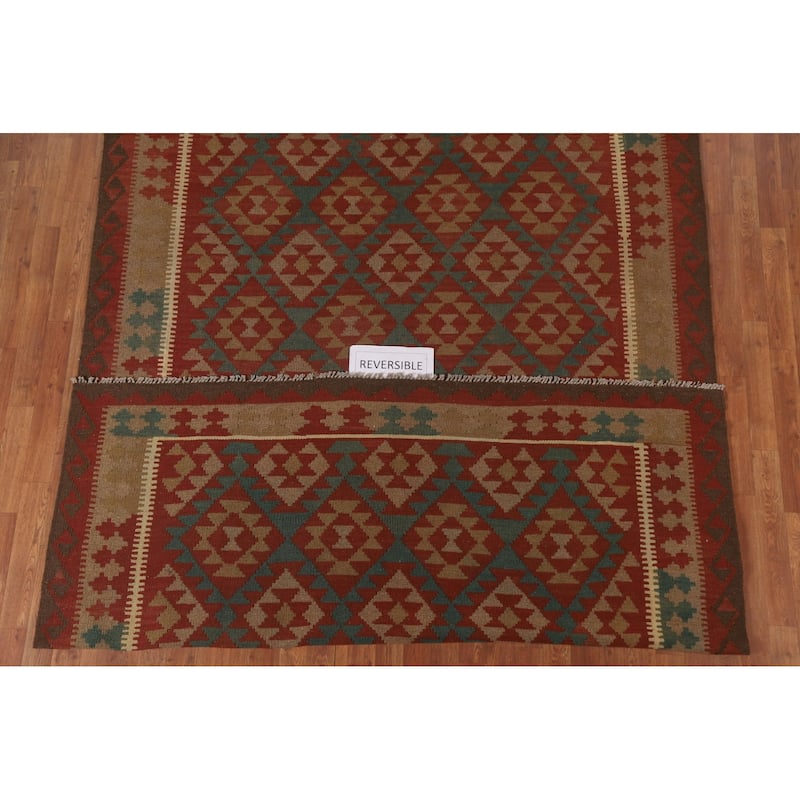 Hand Woven Oriental 100% Wool Carpet Southwestern Geometric Multi-Colored Kilim Area Rug - 10' 0'' X 6' 10''