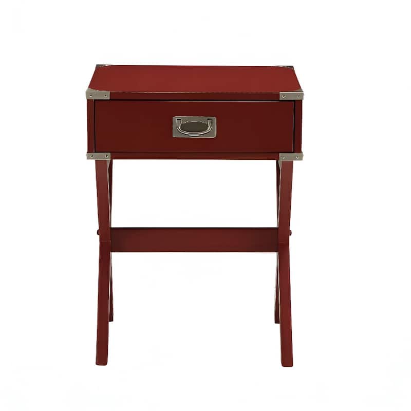 Rectangular Wooden End Table with Drawer with Cross Legs for Bedroom or Living Room Storage - 20"L X 16"W x 23"H - Red