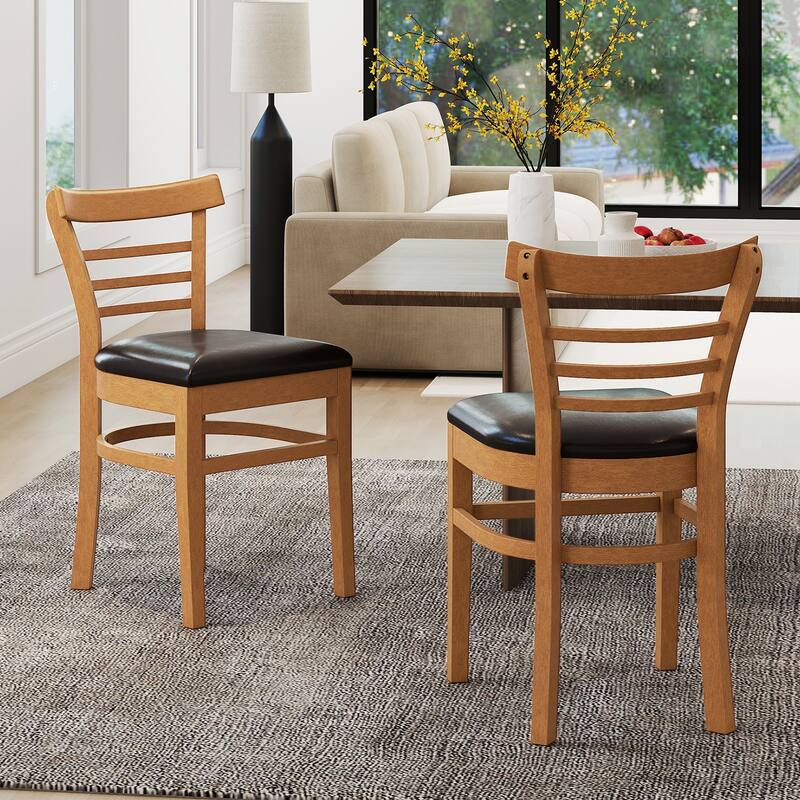 Set of 2 Rubber Wood PU Leather Padded Mid-Century Dining Chairs Set with Ergonomic Backrest - 16.5" x 19" x 31"