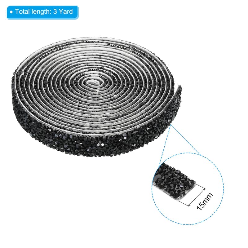 3 Yards Resin Rhinestone Ribbon Crystal Strips Self Adhesive - Black - 15mm