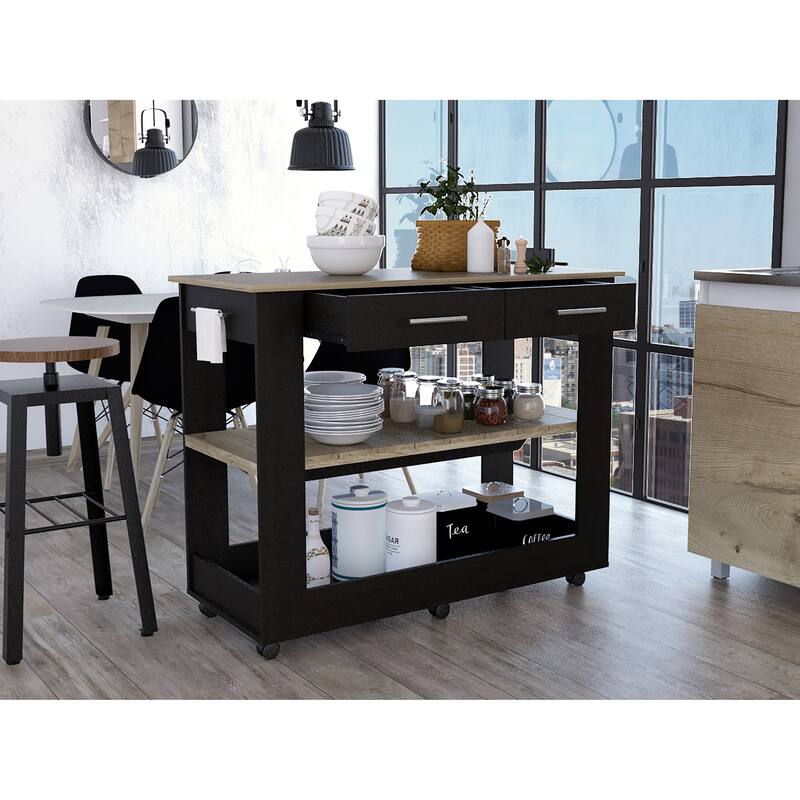 2-Shelf Kitchen Island,Storage Island with 2 Drawers