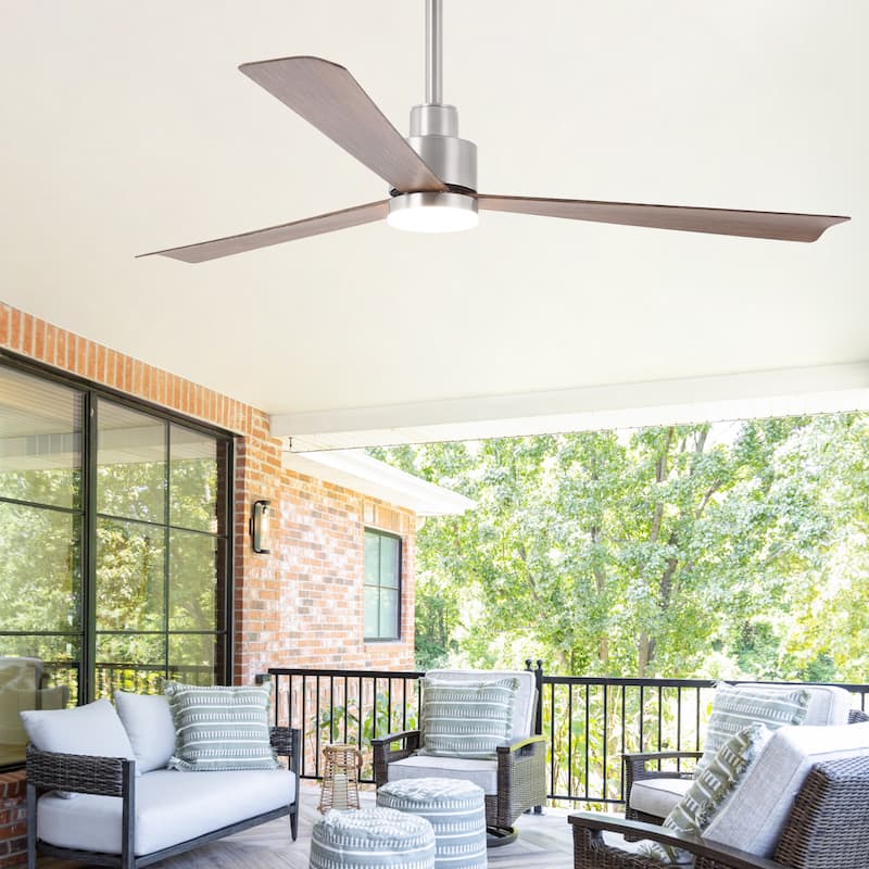 52" Brushed Nickel ABS 3-Blade Dimmable Ceiling Fan with Light and Remote