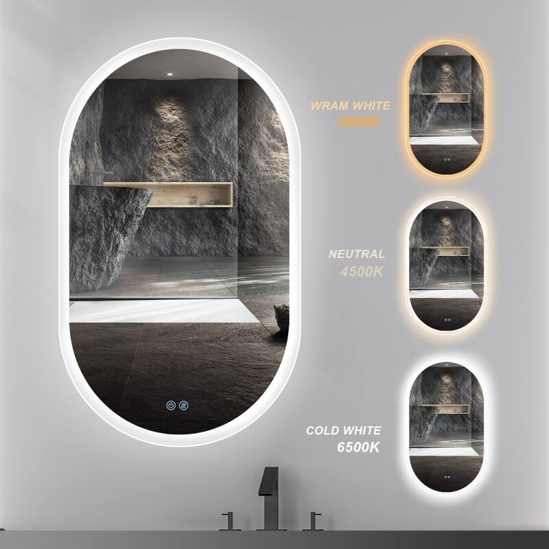 Smart Bathroom Mirror with Light, Frameless Oval Smart Vanity Mirror
